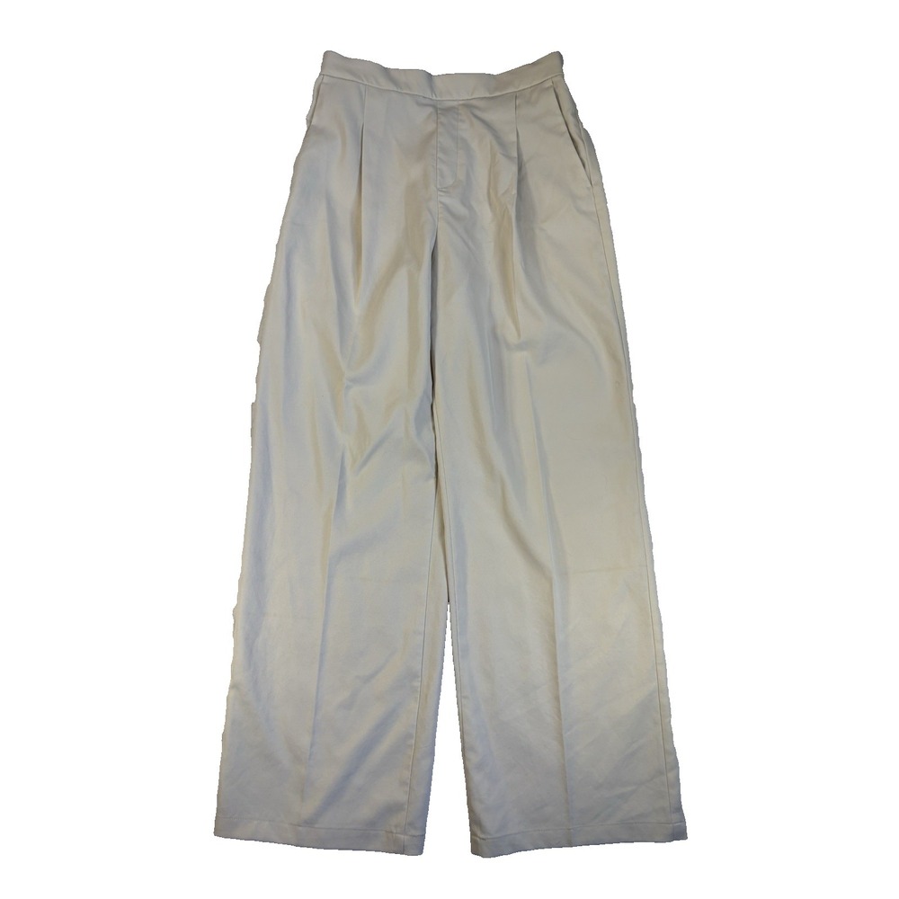 Women's Med Ivory Wide Leg Flowy Dress Pants Capsule Career Office Business